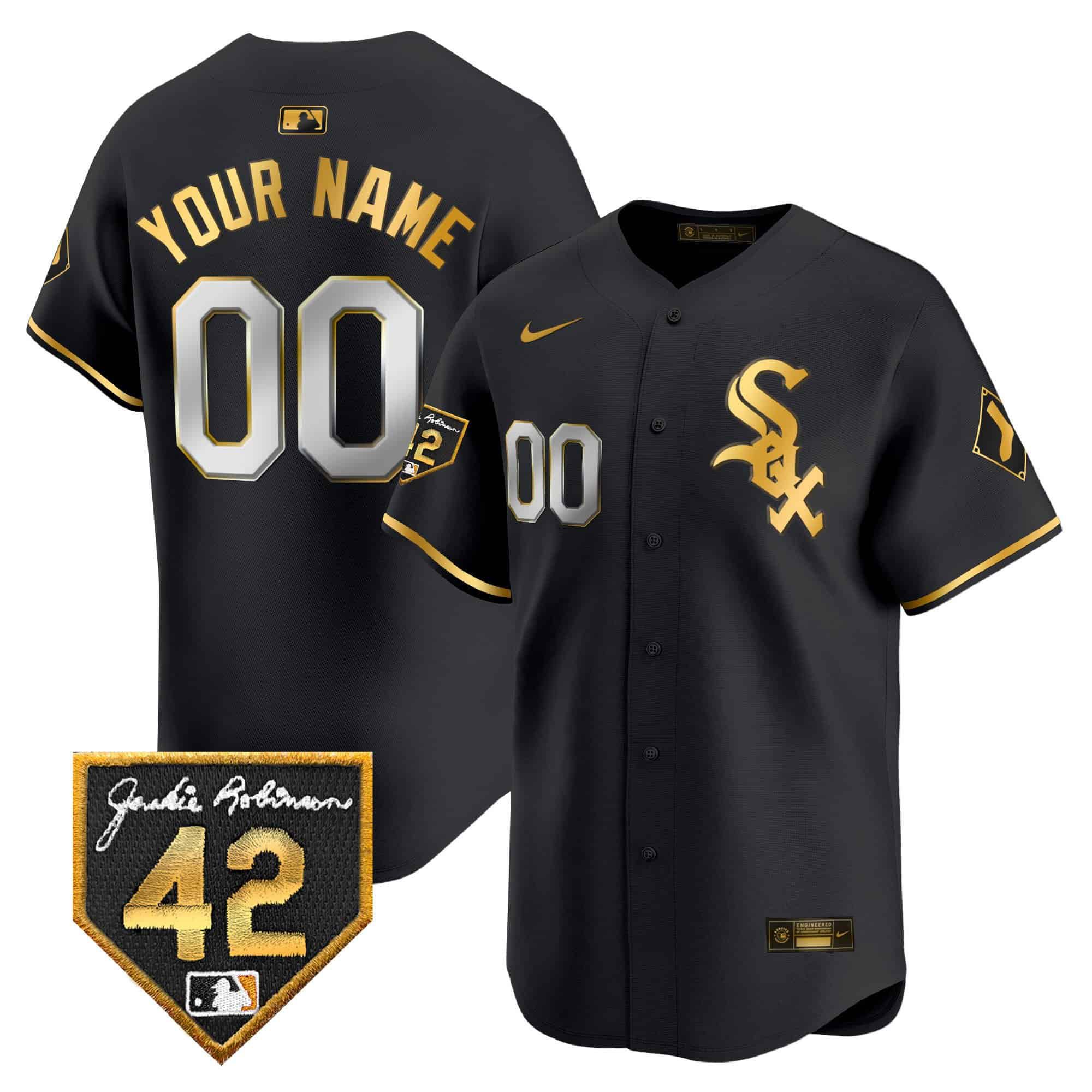 Men Chicago White Sox Black Nike 2024 Jackie Robinson Patch Vapor Premier Limited Custom MLB Jersey->customized mlb jersey->Custom Jersey